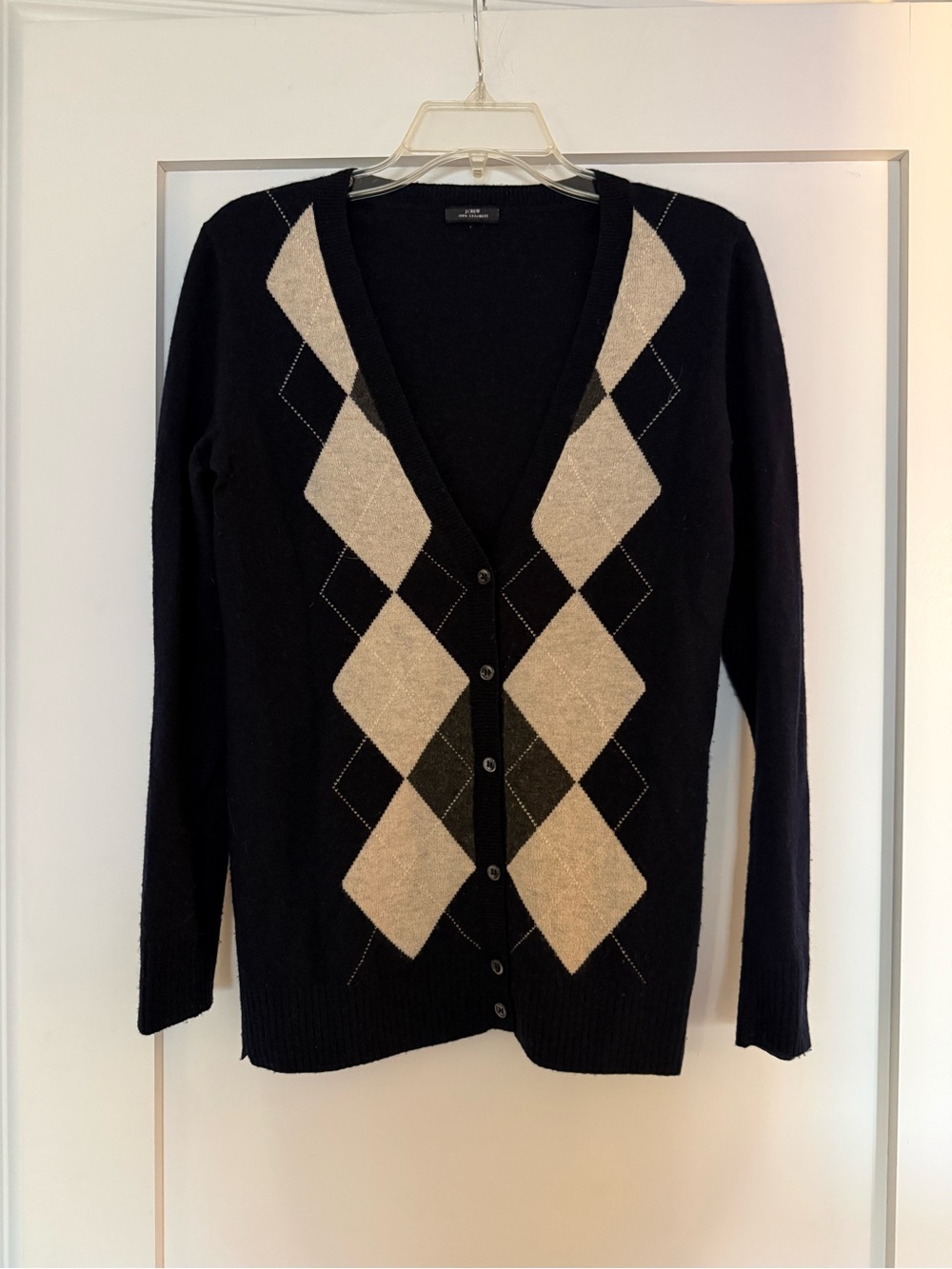 J. Crew Navy Cardigan with White & Grey Argyle